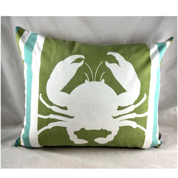 Thro Home by Marlo Lorenz Crab Graphic Pillow Green Blue Feather Filled 19x16 - Picture 1 of 4